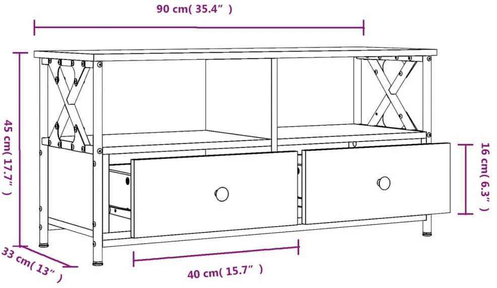 TV staliukas Televizoriaus spintelė, dūminė, 90x33x45cm, mediena ir geležis