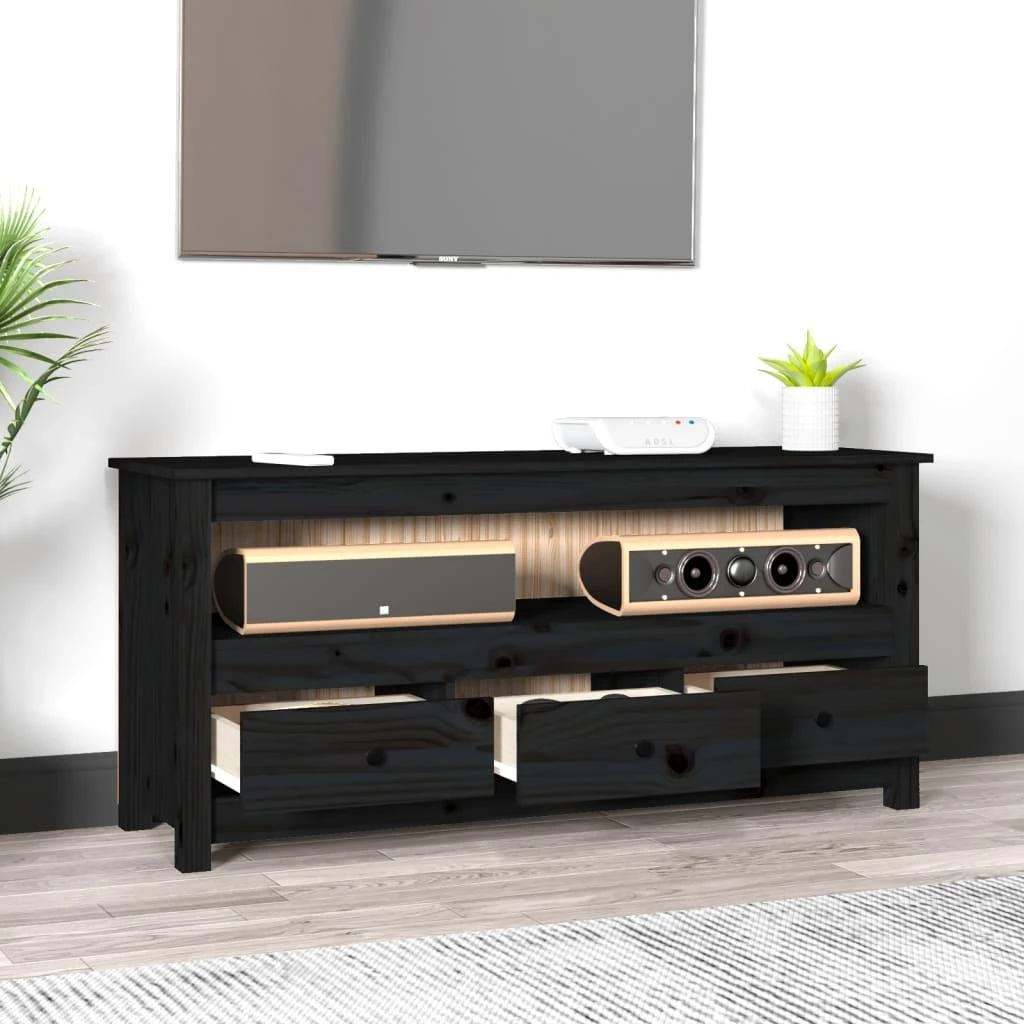 TV staliukas Televizoriaus spintelė, juoda, 114x35x52cm, pušies masyvas