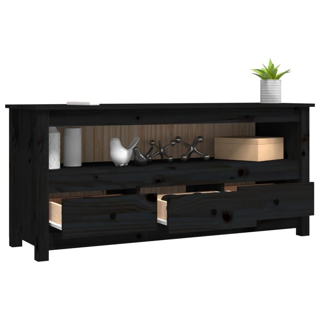 TV staliukas Televizoriaus spintelė, juoda, 114x35x52cm, pušies masyvas