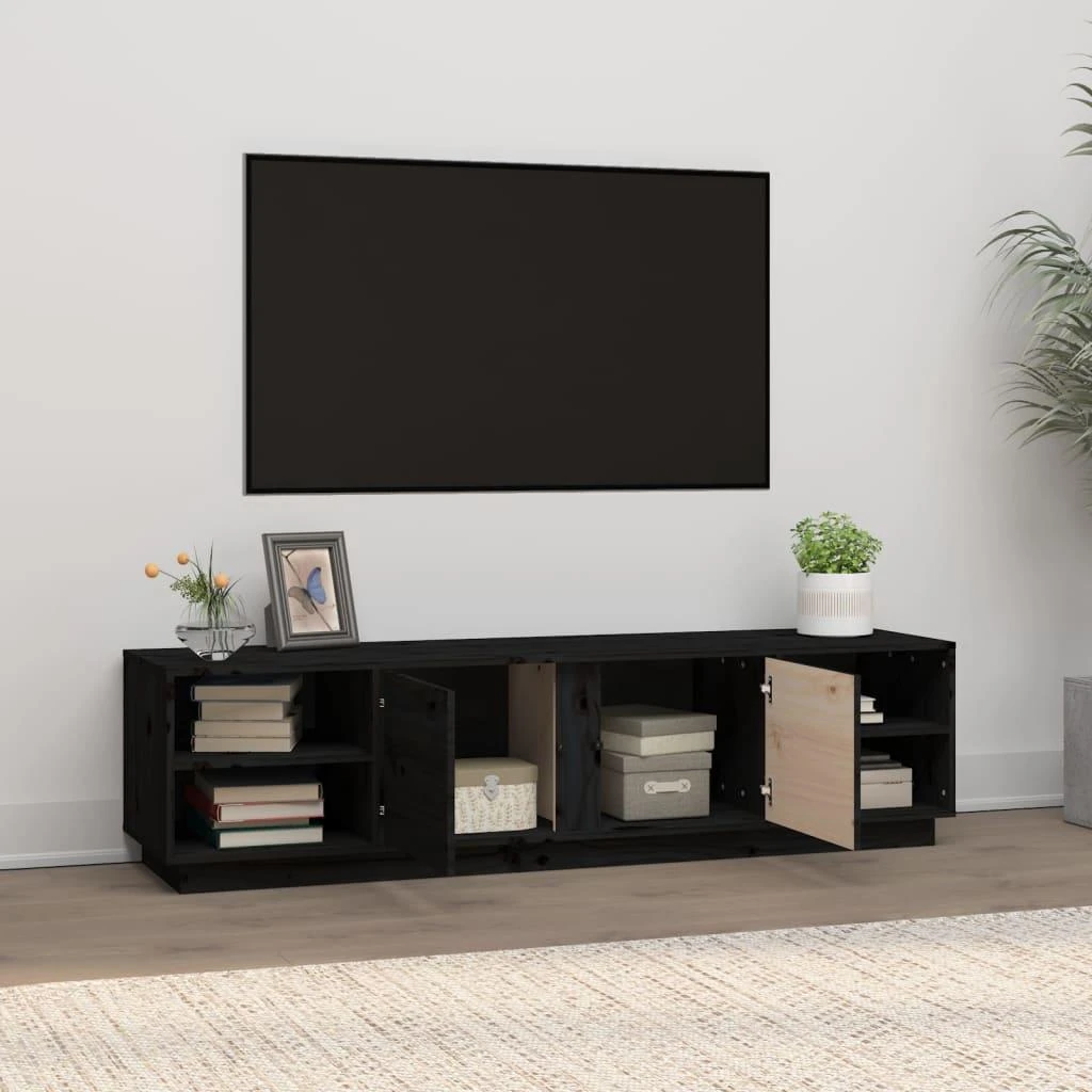 TV staliukas Televizoriaus spintelė, juoda, 156x40x40cm, pušies masyvas