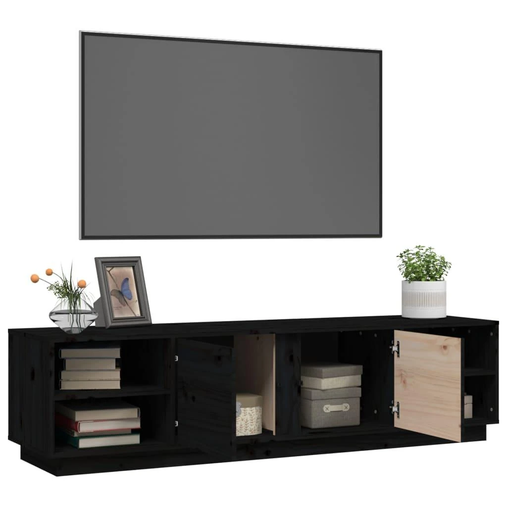 TV staliukas Televizoriaus spintelė, juoda, 156x40x40cm, pušies masyvas