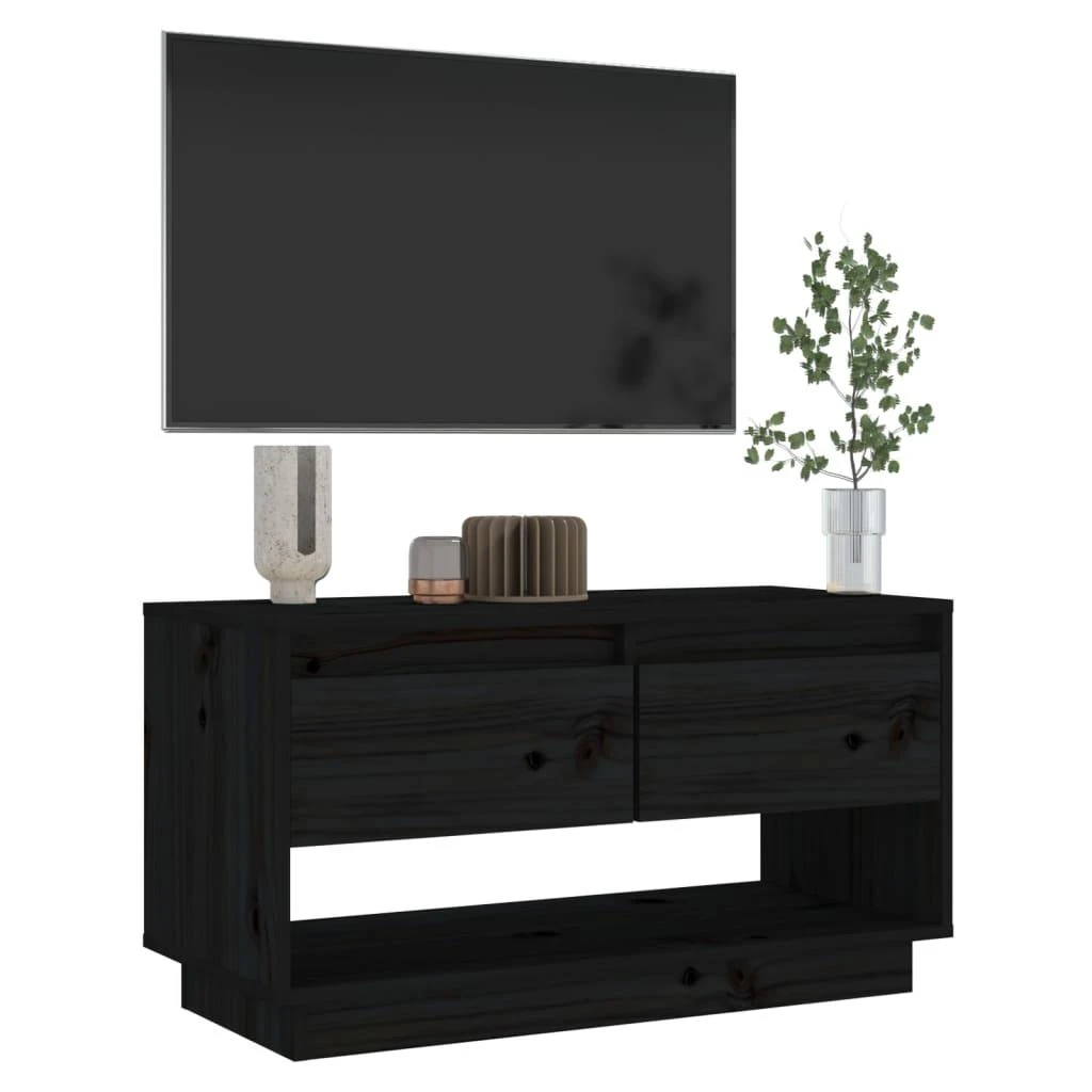 TV staliukas Televizoriaus spintelė, juoda, 74x34x40cm, pušies masyvas