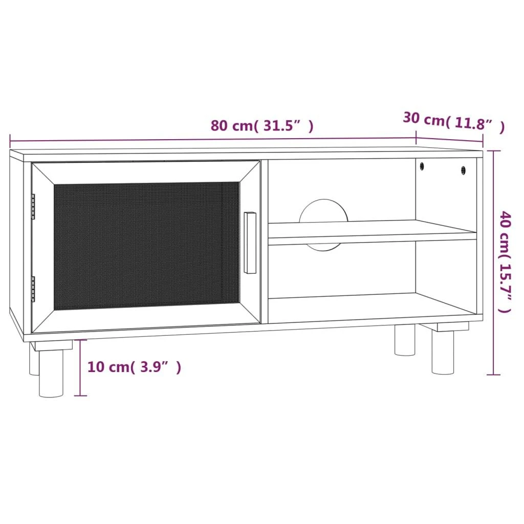 TV staliukas Televizoriaus spintelė, juoda, 80x30x40cm, pušis ir ratanas