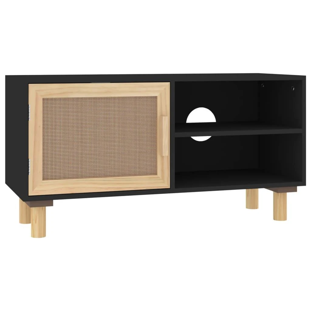 TV staliukas Televizoriaus spintelė, juoda, 80x30x40cm, pušis ir ratanas
