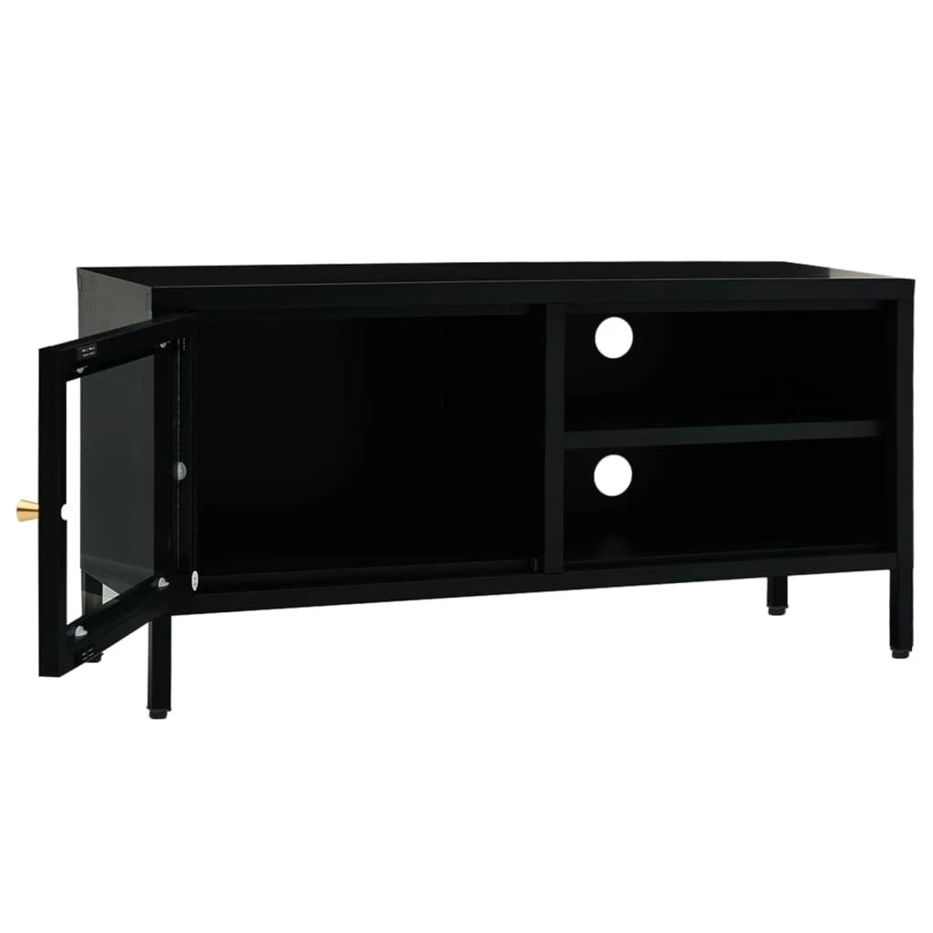 TV staliukas Televizoriaus spintelė, juoda, 90x30x44cm, plienas ir stiklas