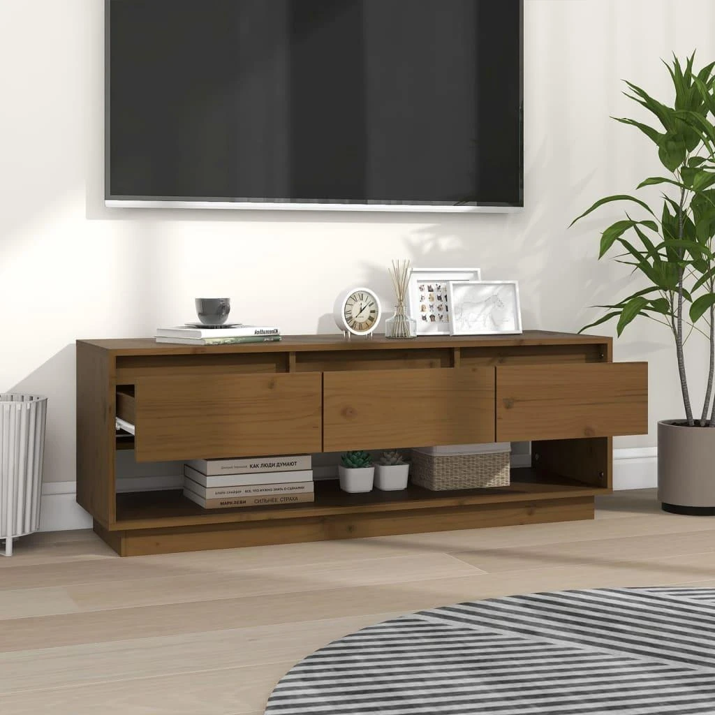 TV staliukas Televizoriaus spintelė, medaus ruda, 110,5x34x40cm, pušis