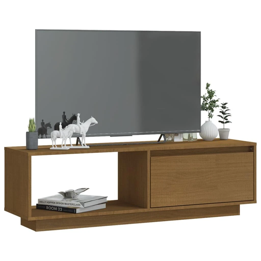 TV staliukas Televizoriaus spintelė, medaus ruda, 110x30x33,5cm, pušis