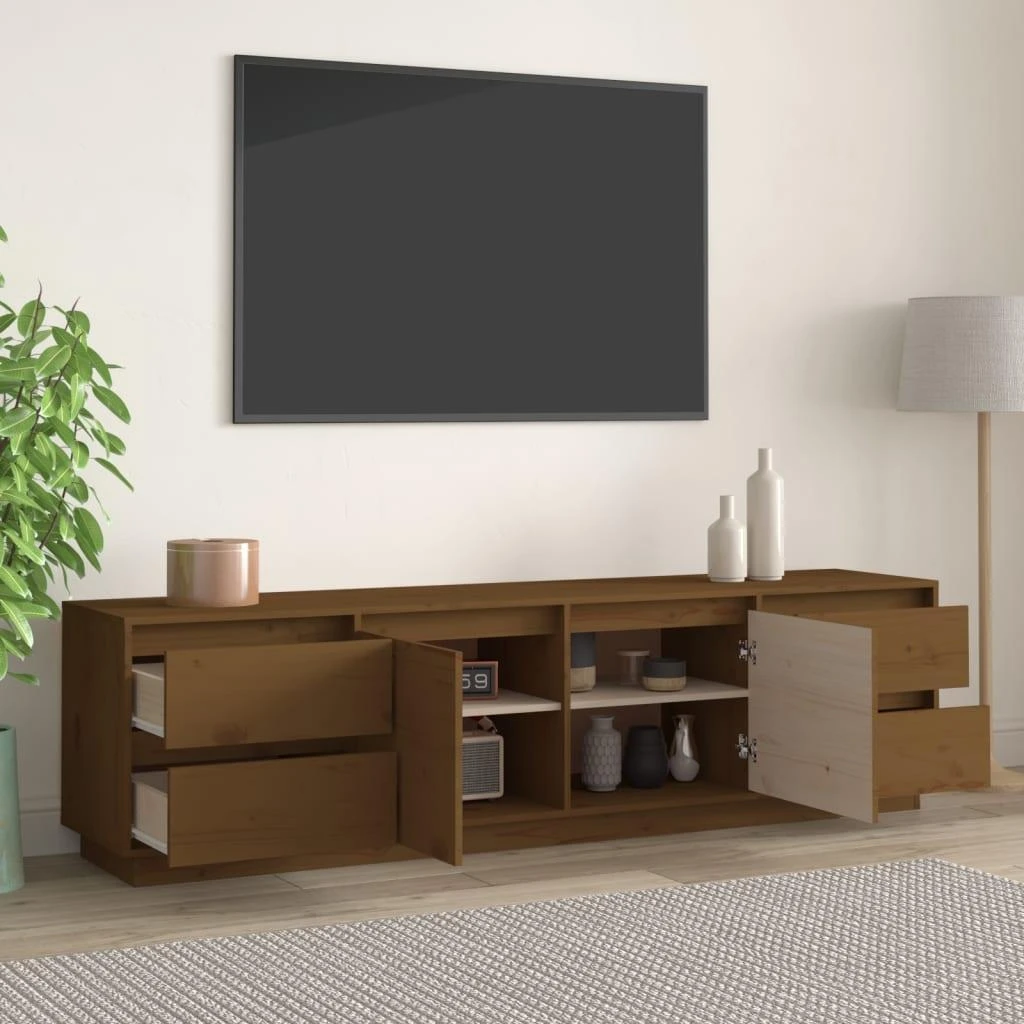TV staliukas Televizoriaus spintelė, medaus ruda, 176x37x47,5cm, pušis