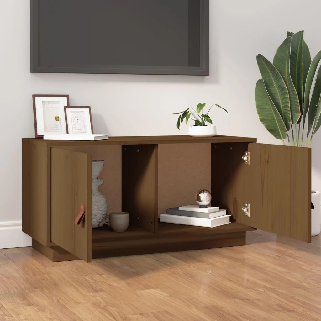 TV staliukas Televizoriaus spintelė, medaus ruda, 80x34x40cm, pušies masyvas