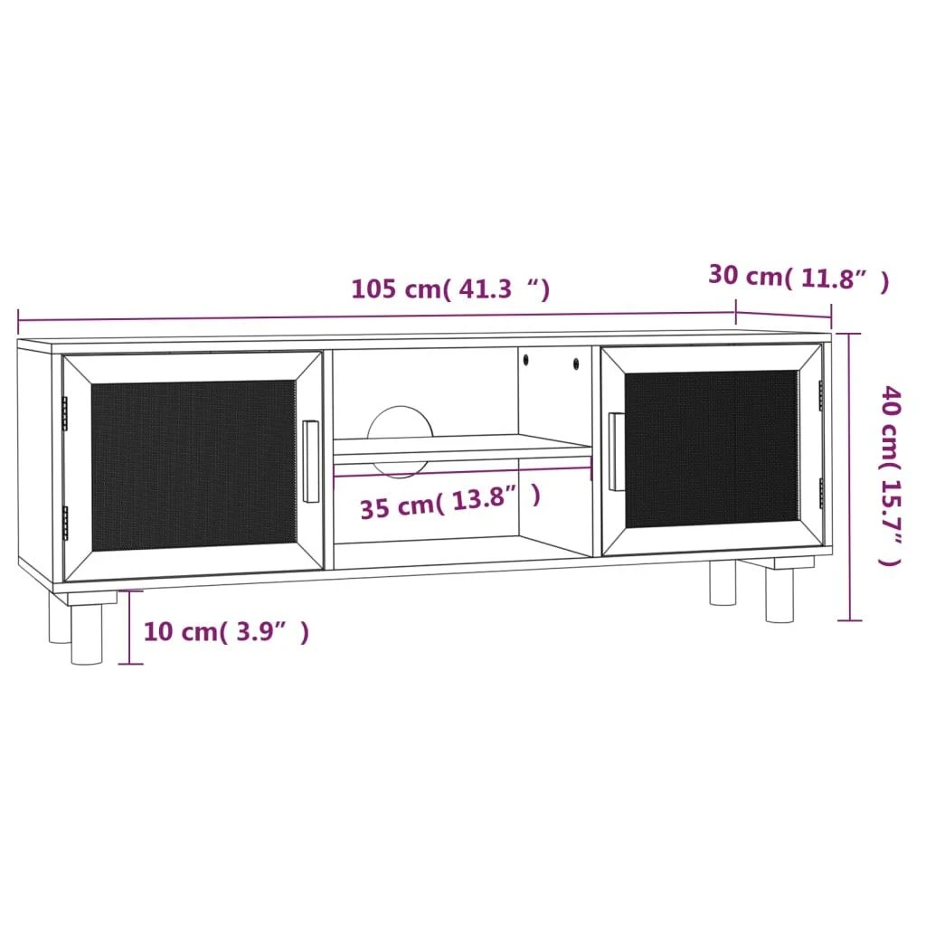 TV staliukas Televizoriaus spintelė, ruda, 105x30x40cm, pušis ir ratanas
