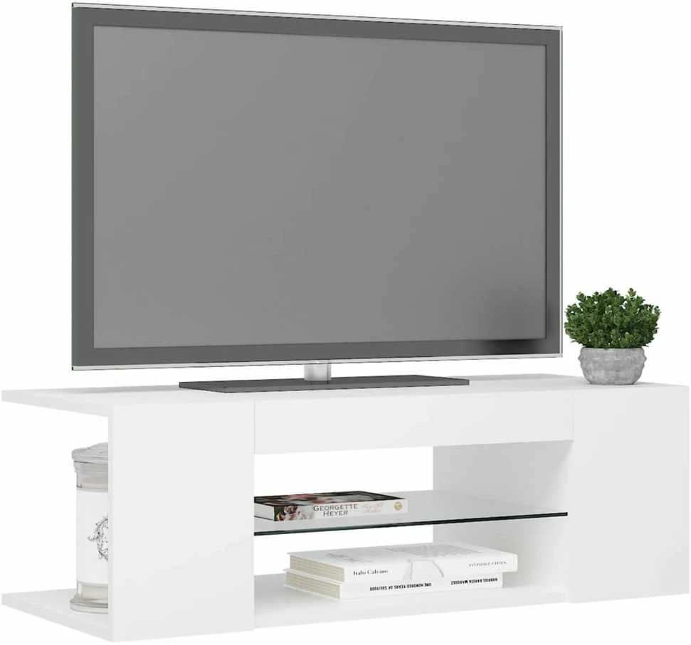 TV staliukas Televizoriaus spintelė su LED apšvietimu, balta, 90x39x30cm