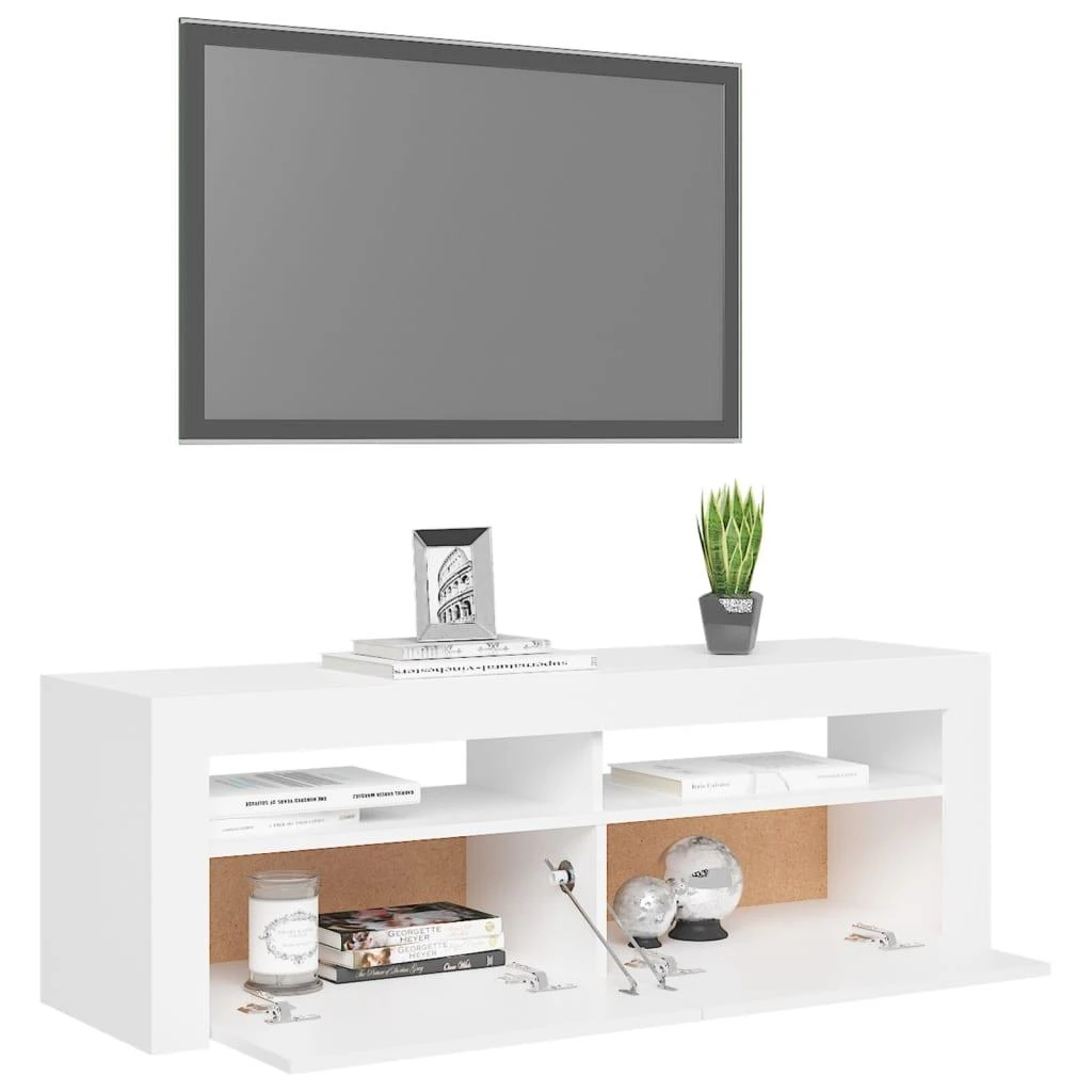 TV staliukas Televizoriaus spintelė su LED apšvietimu, balta, 120x35x40cm