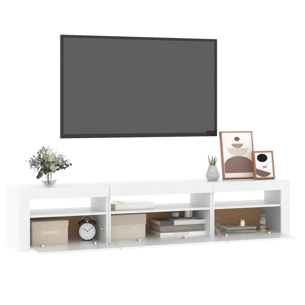 TV staliukas Televizoriaus spintelė su LED apšvietimu, balta, 195x35x40cm