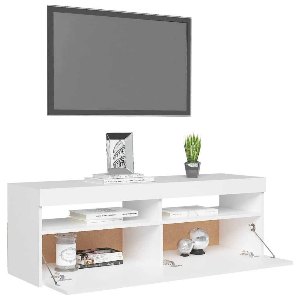 TV staliukas Televizoriaus spintelė su LED apšvietimu, balta, 120x35x40cm