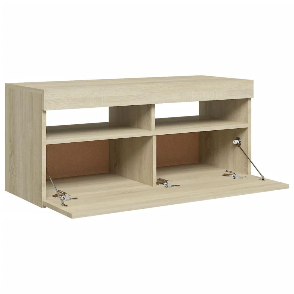 TV staliukas Televizoriaus spintelė su LED apšvietimu, ąžuolo, 90x35x40cm