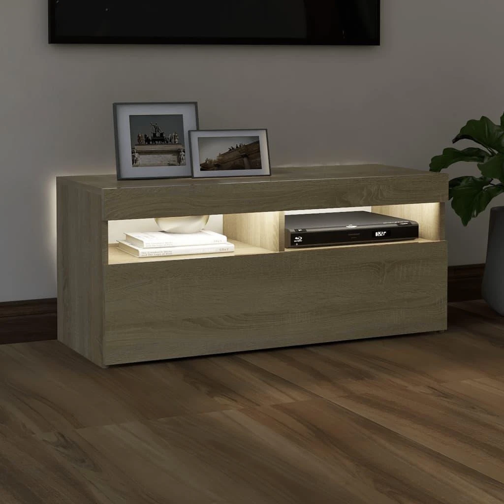 TV staliukas Televizoriaus spintelė su LED apšvietimu, ąžuolo, 90x35x40cm