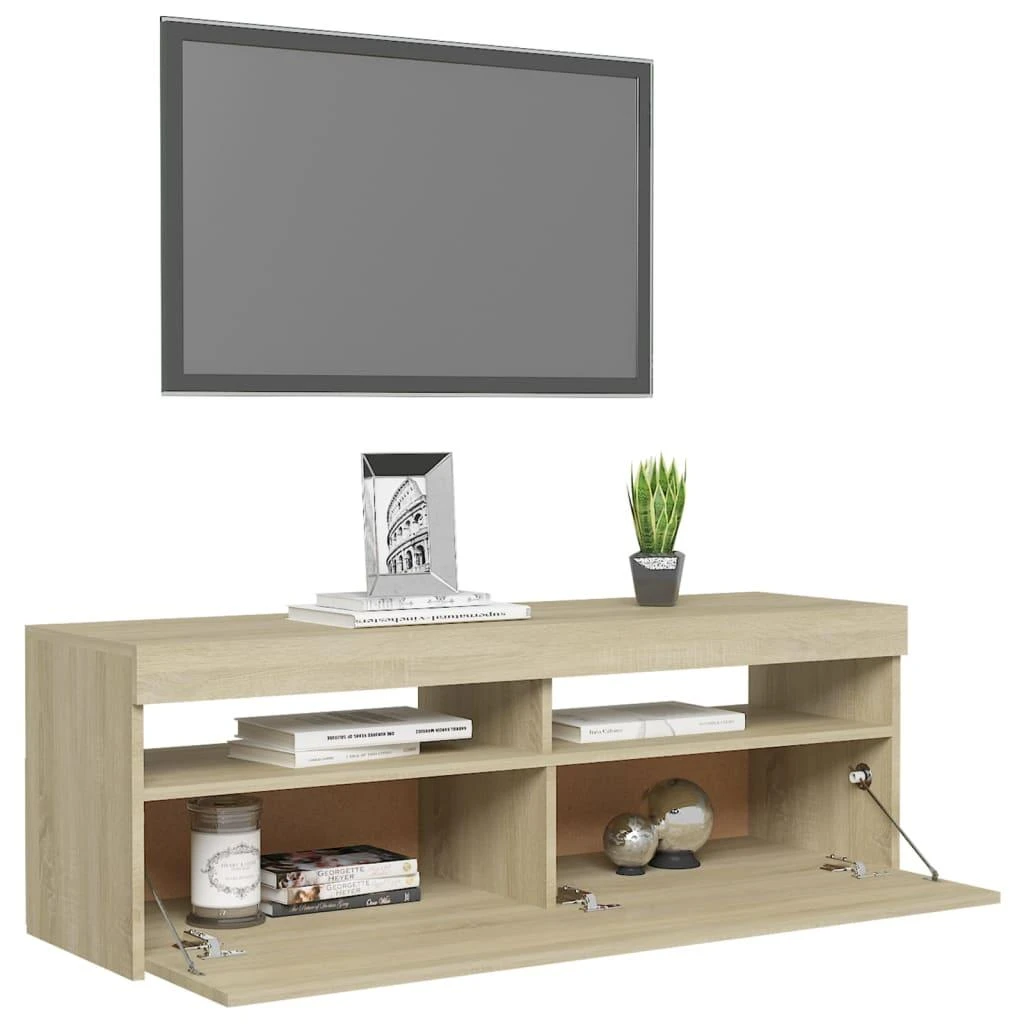 TV staliukas Televizoriaus spintelė su LED apšvietimu, ąžuolo, 120x35x40cm