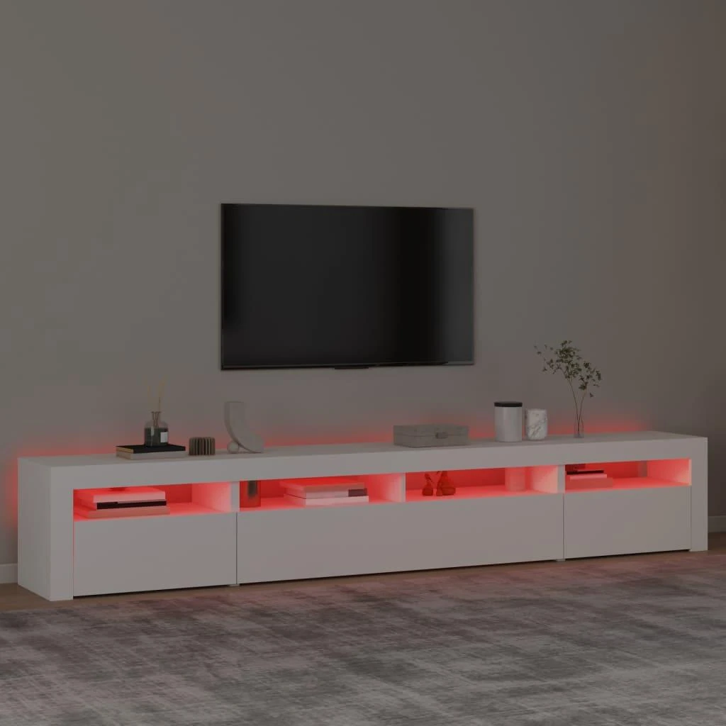 TV staliukas Televizoriaus spintelė su LED apšvietimu, balta, 240x35x40cm