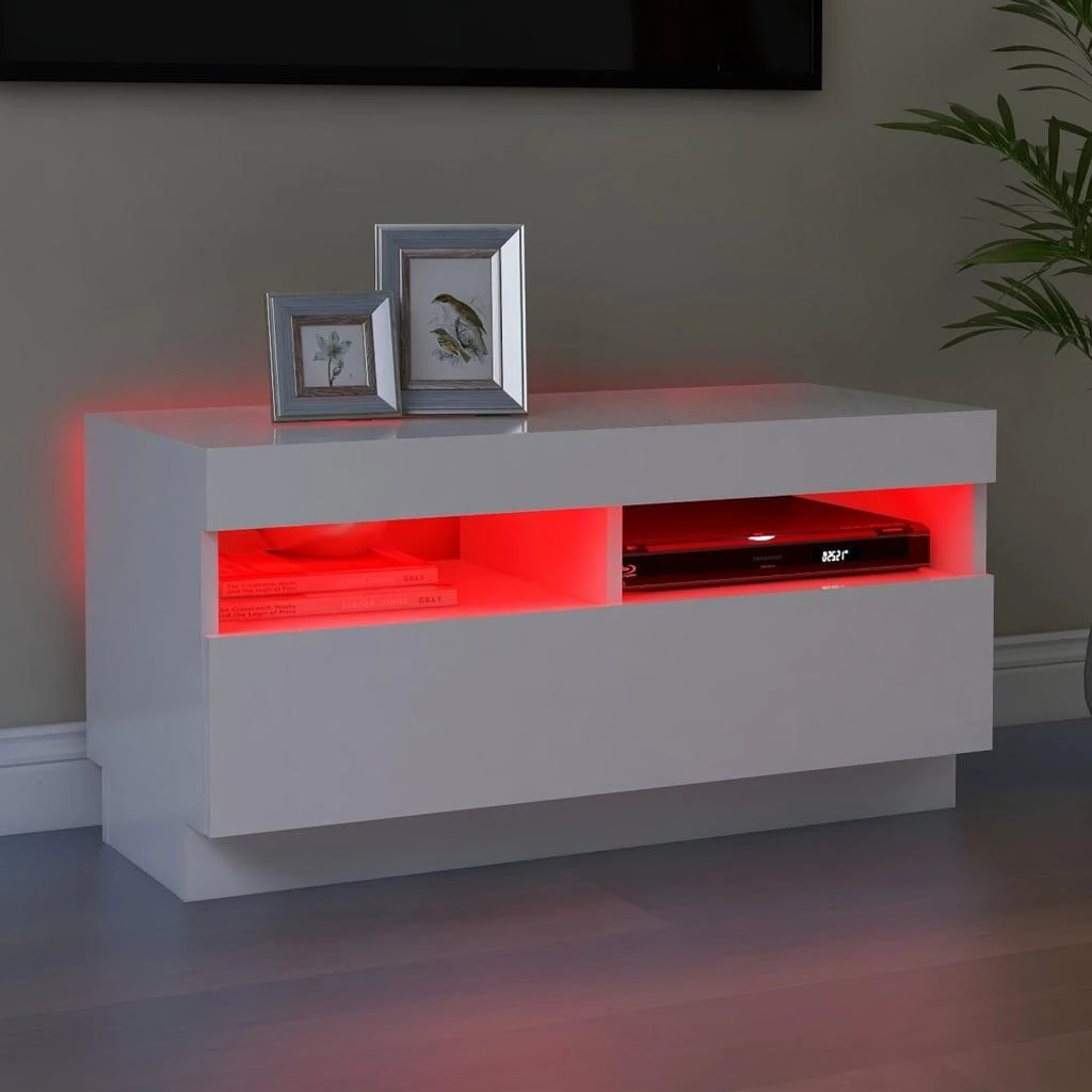 TV staliukas Televizoriaus spintelė su LED apšvietimu, balta, 80x35x40cm