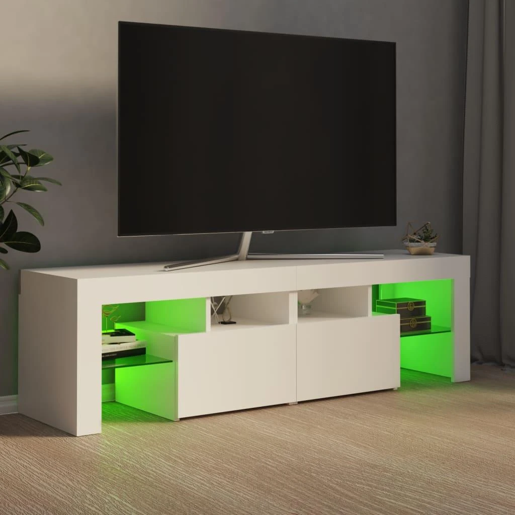 TV staliukas Televizoriaus spintelė su LED apšvietimu, balta, 140x36,5x40cm
