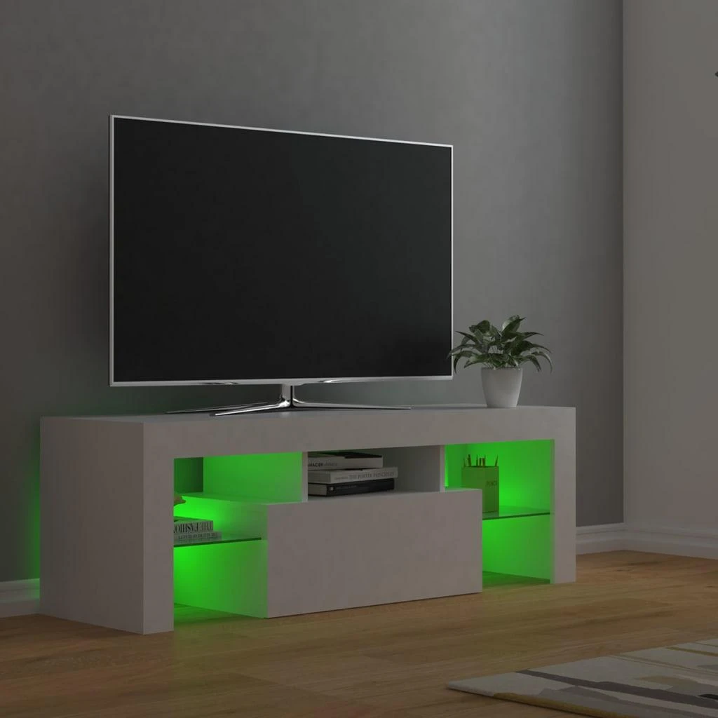 TV staliukas Televizoriaus spintelė su LED apšvietimu, balta, 120x35x40cm