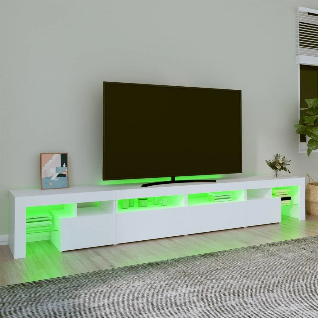 TV staliukas Televizoriaus spintelė su LED apšvietimu, balta, 260x36,5x40cm