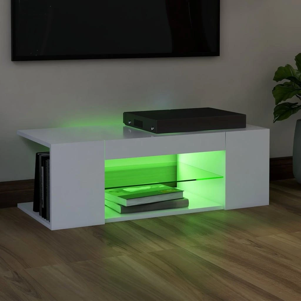 TV staliukas Televizoriaus spintelė su LED apšvietimu, balta, 90x39x30cm