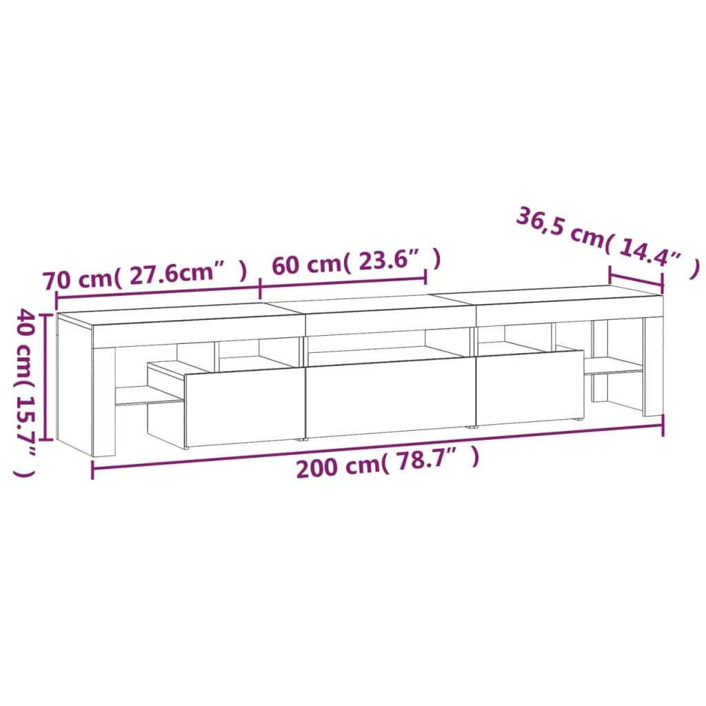 TV staliukas Televizoriaus spintelė su LED apšvietimu, balta, 200x36,5x40cm