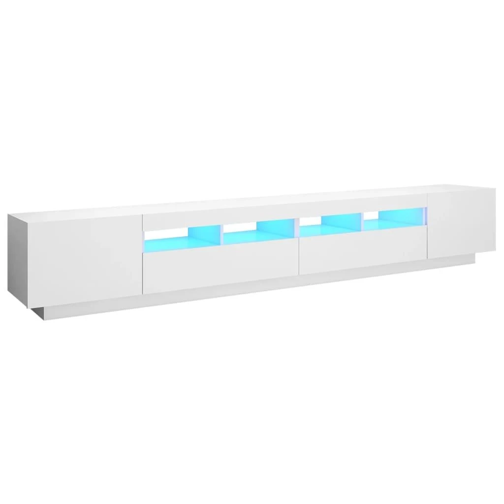 TV staliukas Televizoriaus spintelė su LED apšvietimu, balta, 260x35x40cm