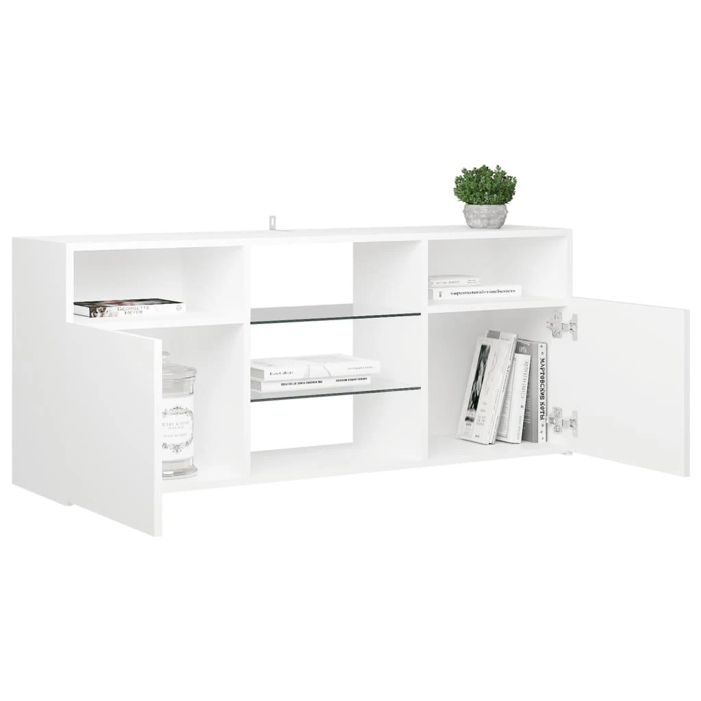 TV staliukas Televizoriaus spintelė su LED apšvietimu, balta, 120x30x50cm