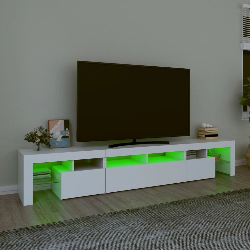 TV staliukas Televizoriaus spintelė su LED apšvietimu, balta, 230x36,5x40cm