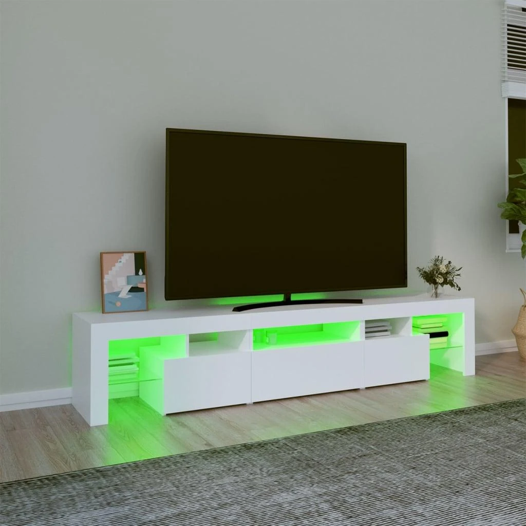 TV staliukas Televizoriaus spintelė su LED apšvietimu, balta, 200x36,5x40cm