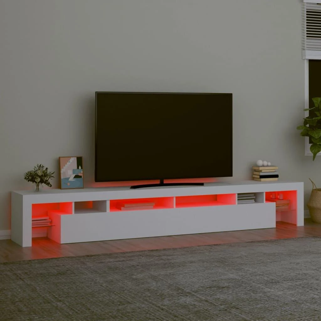 TV staliukas Televizoriaus spintelė su LED apšvietimu, balta, 260x36,5x40cm
