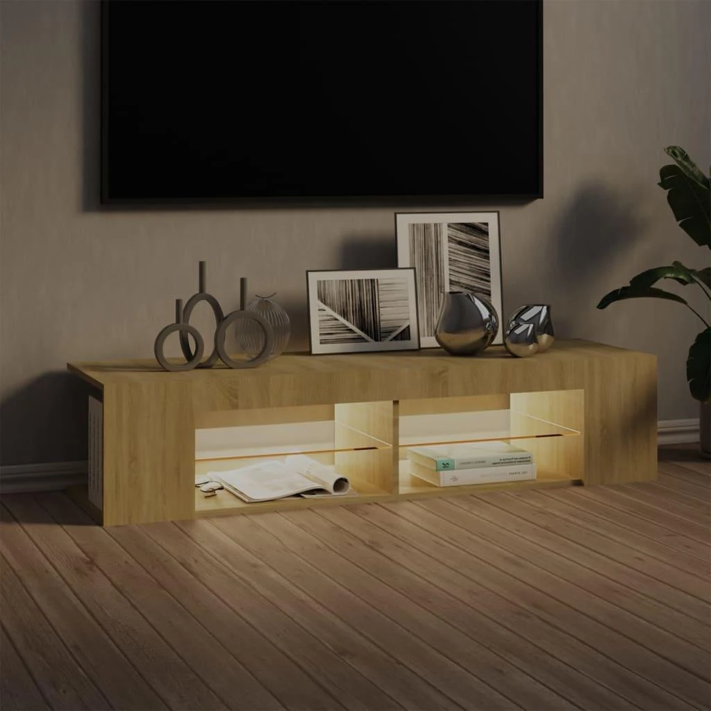 TV staliukas Televizoriaus spintelė su LED apšvietimu, ąžuolo, 135x39x30cm