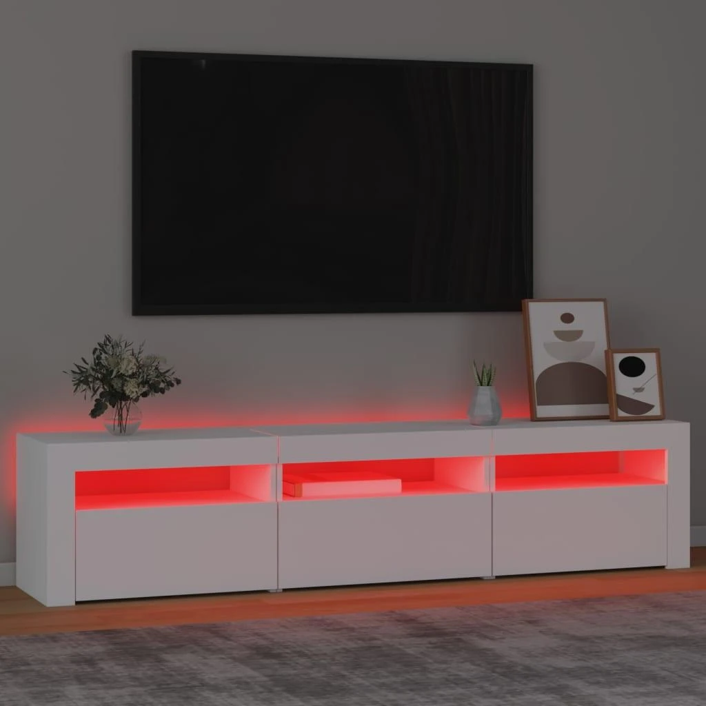 TV staliukas Televizoriaus spintelė su LED apšvietimu, balta, 180x35x40cm