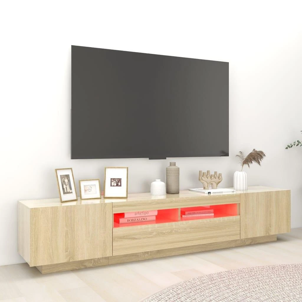 TV staliukas Televizoriaus spintelė su LED apšvietimu, ąžuolo, 200x35x40cm
