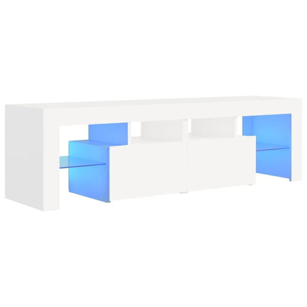 TV staliukas Televizoriaus spintelė su LED apšvietimu, balta, 140x36,5x40cm