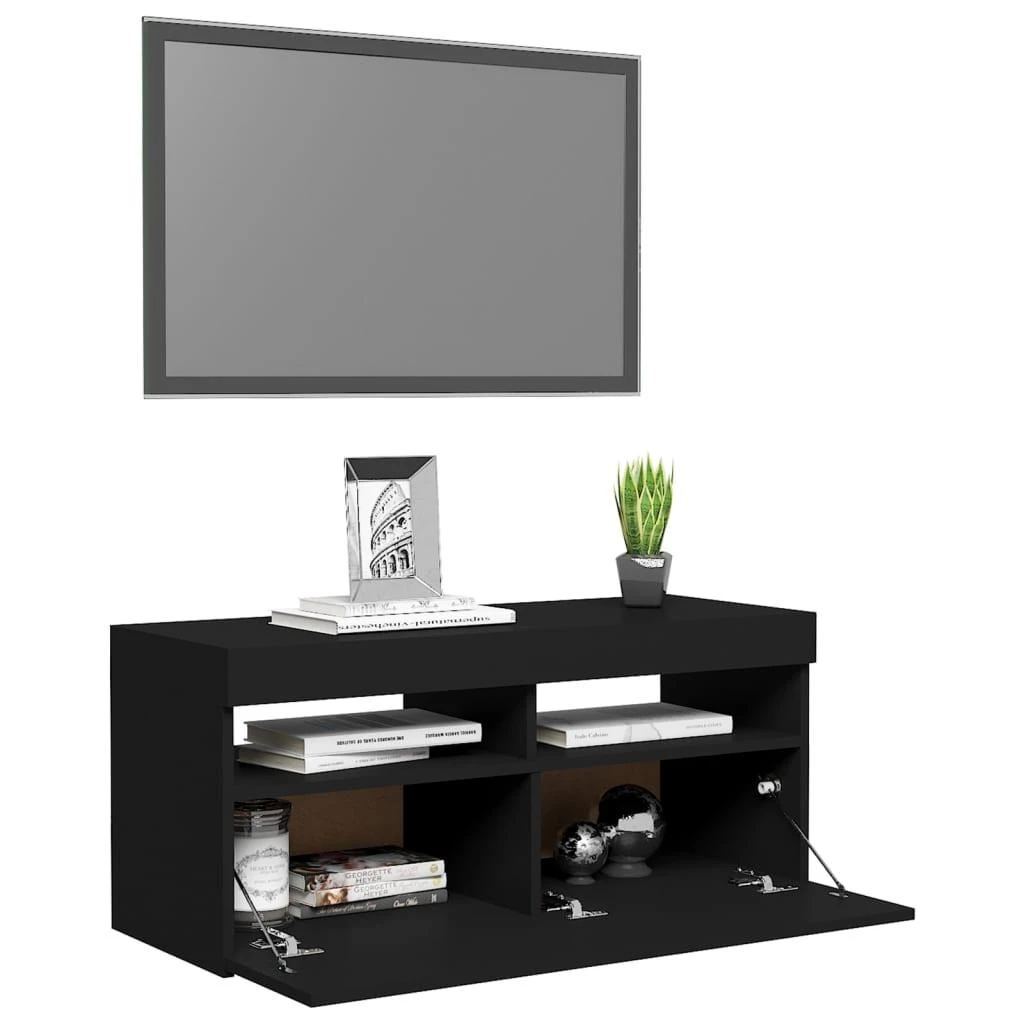 TV staliukas Televizoriaus spintelė su LED apšvietimu, juoda, 90x35x40cm