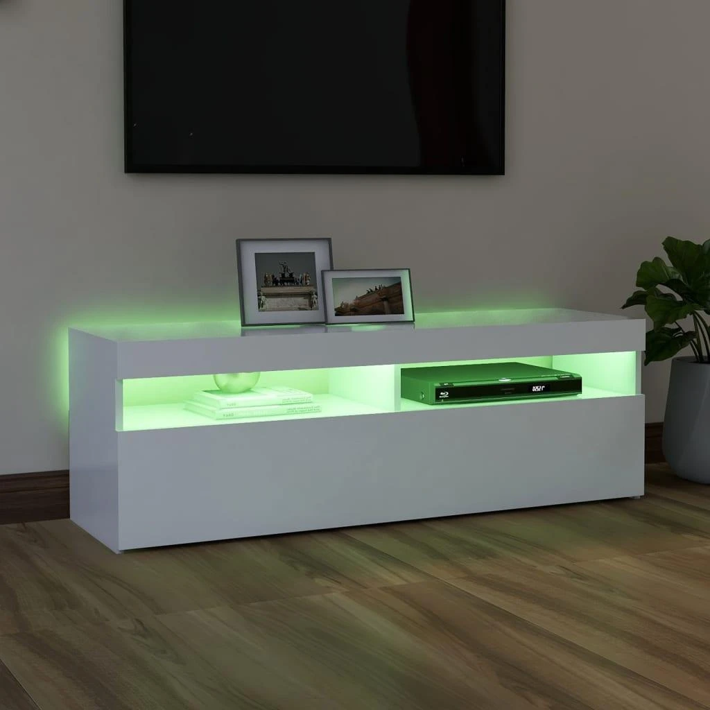 TV staliukas Televizoriaus spintelė su LED apšvietimu, balta, 120x35x40cm