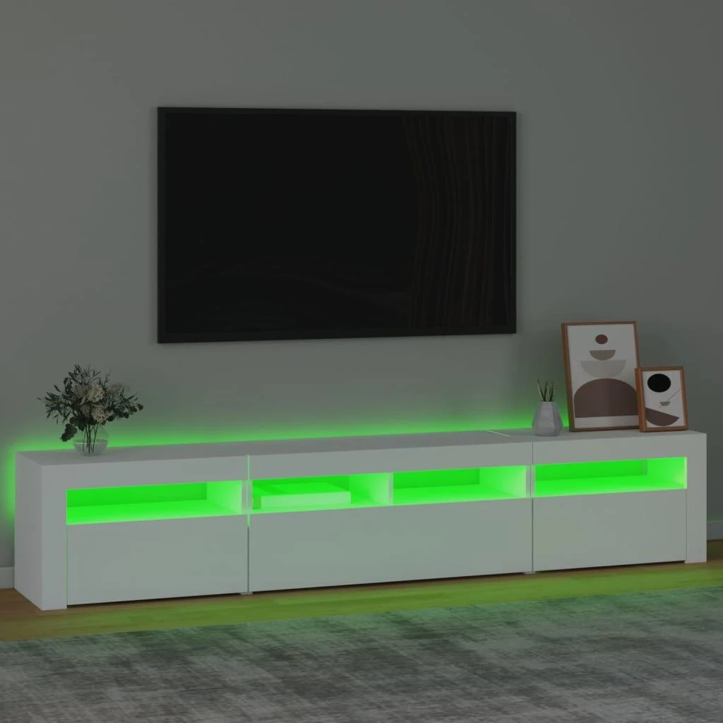 TV staliukas Televizoriaus spintelė su LED apšvietimu, balta, 210x35x40cm