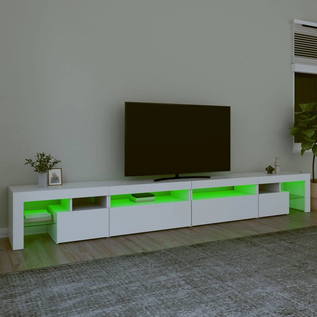 TV staliukas Televizoriaus spintelė su LED apšvietimu, balta, 290x36,5x40cm