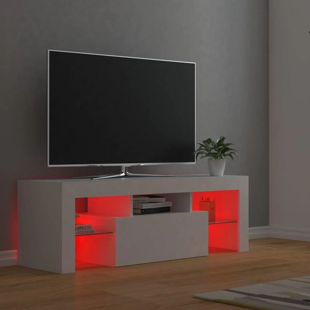 TV staliukas Televizoriaus spintelė su LED apšvietimu, balta, 120x35x40cm