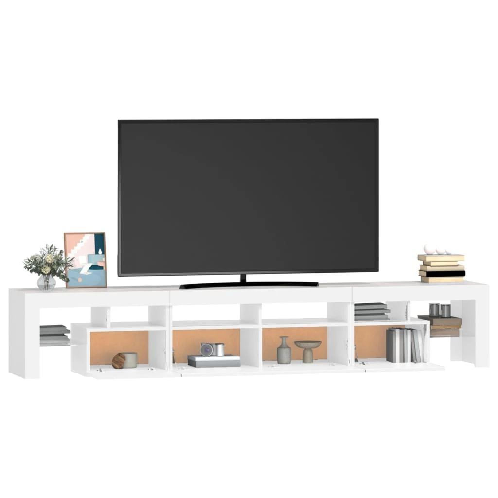 TV staliukas Televizoriaus spintelė su LED apšvietimu, balta, 230x36,5x40cm