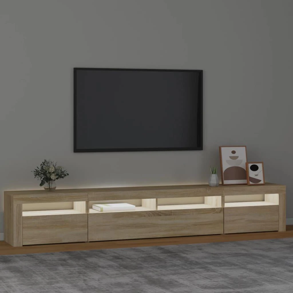 TV staliukas Televizoriaus spintelė su LED apšvietimu, ąžuolo, 240x35x40cm