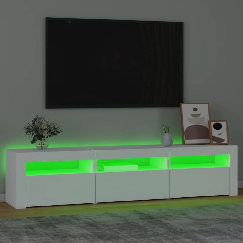 TV staliukas Televizoriaus spintelė su LED apšvietimu, balta, 180x35x40cm