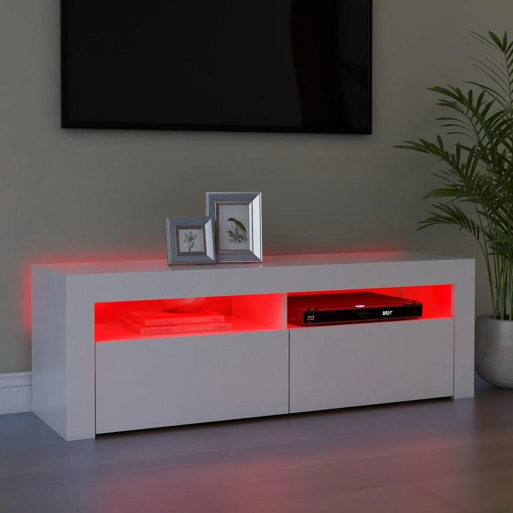 TV staliukas Televizoriaus spintelė su LED apšvietimu, balta, 120x35x40cm