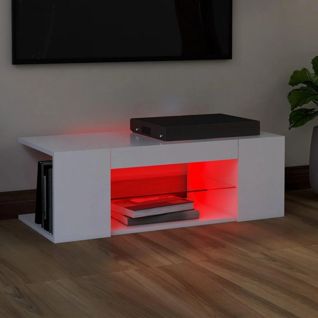TV staliukas Televizoriaus spintelė su LED apšvietimu, balta, 90x39x30cm