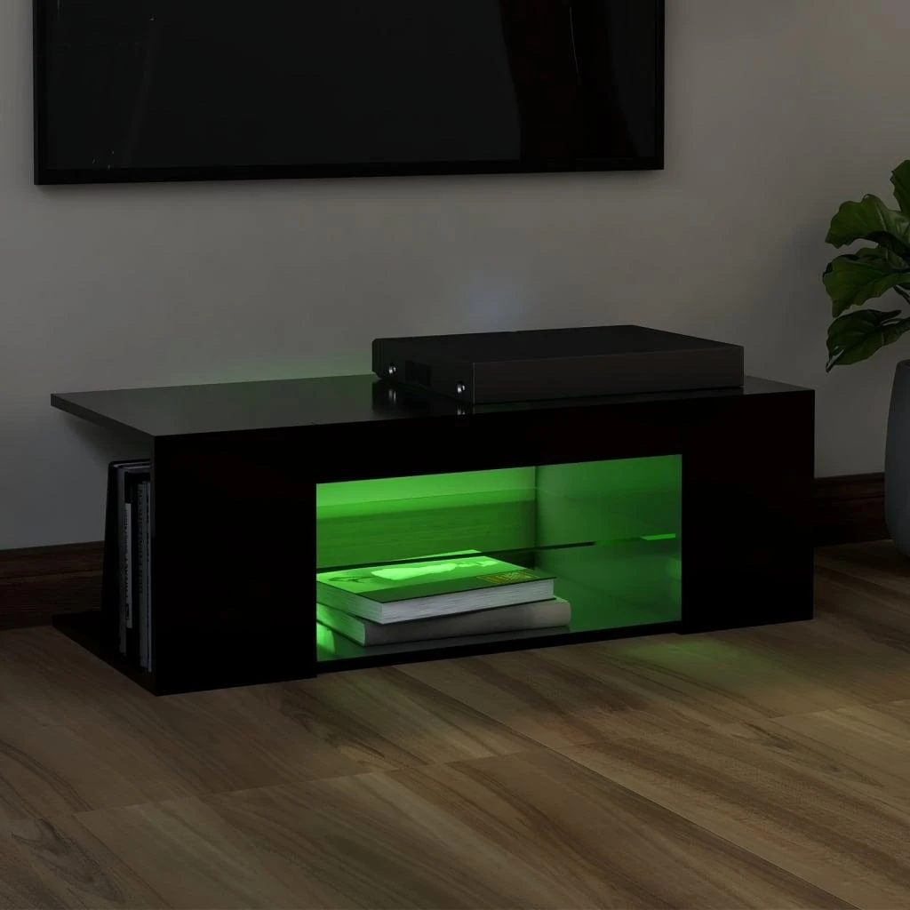 TV staliukas Televizoriaus spintelė su LED apšvietimu, juoda, 90x39x30cm