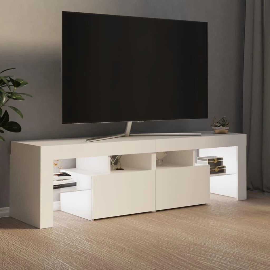 TV staliukas Televizoriaus spintelė su LED apšvietimu, balta, 140x36,5x40cm