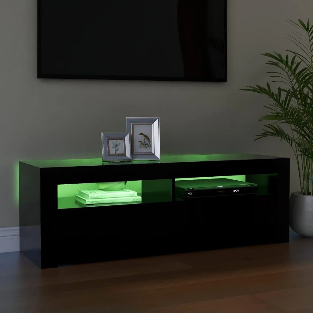 TV staliukas Televizoriaus spintelė su LED apšvietimu, juoda, 120x35x40cm